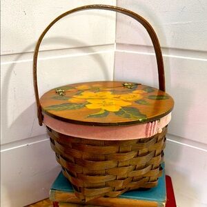 Vintage Handcrafted Basket purse with wooden Lid